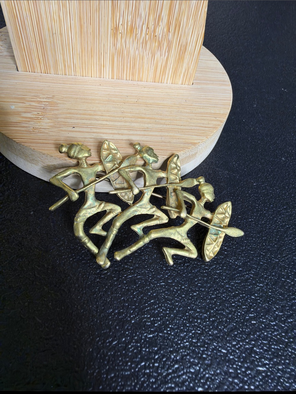 Vintage Brass Tribal Archer Brooch Statement